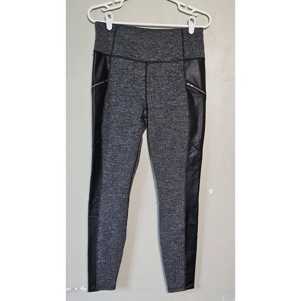 Athleta Herringbone Luxe Metro Drifter Faux Leather Side Legging Size M